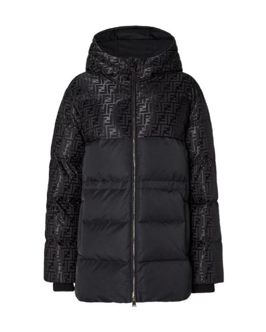 Fendi Black Ff Jacquard Ff Technical Fabric Down Jacket