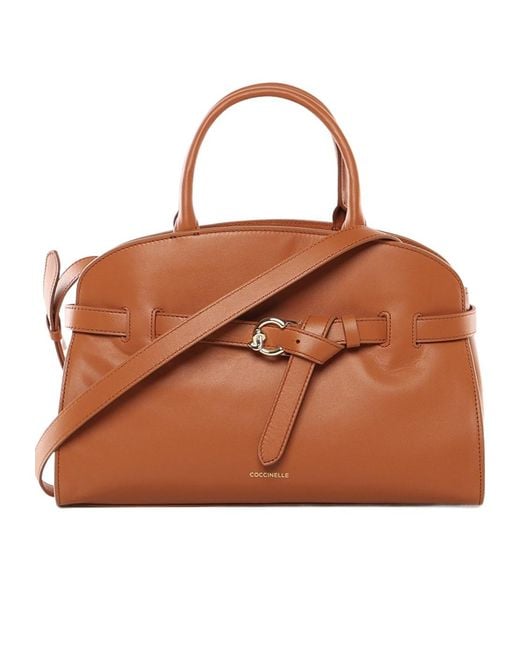 Coccinelle Brown Sabine Logo Stamp Medium Tote Bag