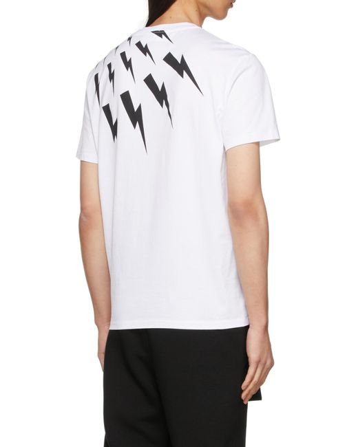 Neil Barrett White Thunderbolt-Print Cotton T-Shirt for men