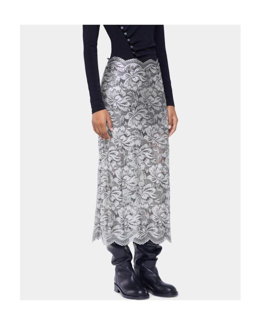 Rabanne Gray Floral-Lace Midi Skirt