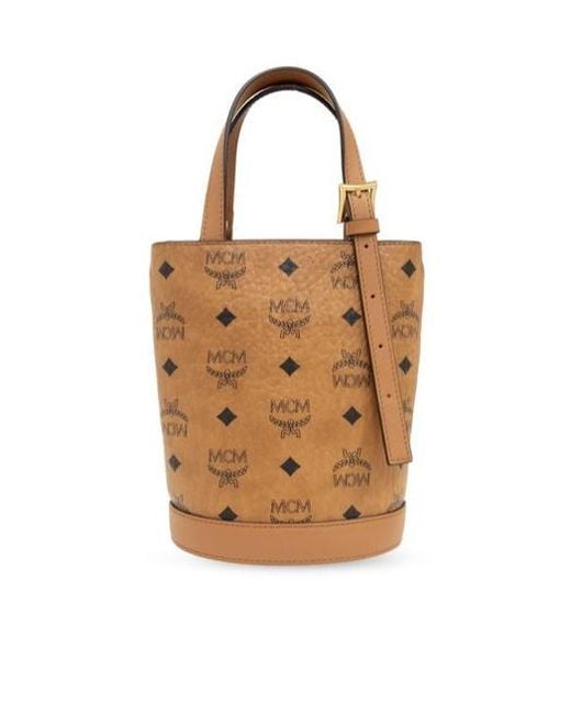 MCM Brown Logo Printed Shoulder Bag