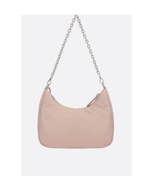 Prada Pink Logo Plaque Chain-Linked Shoulder Bag