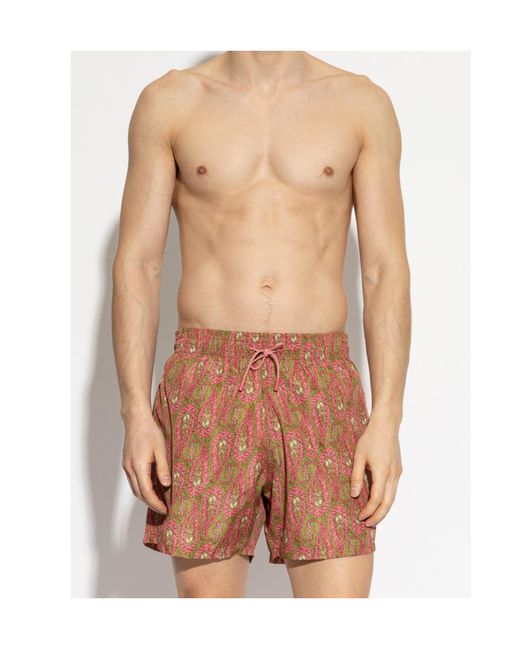 Etro Red Paisley-Print Swim Shorts for men