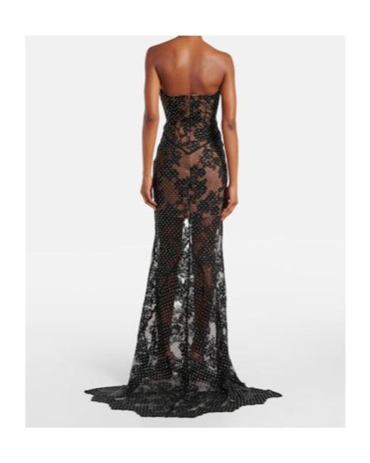 Self-Portrait Multicolor Embellished Sheer Lace Gown