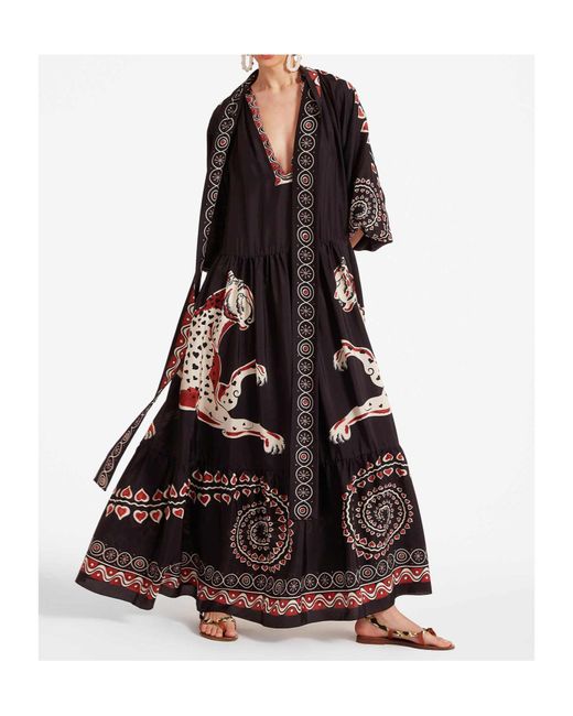 LaDoubleJ Black Athena Animal-Print Silk Dress