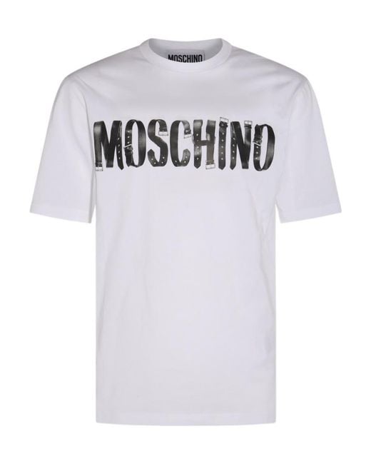 Moschino White Logo Printed Crewneck T-Shirt for men