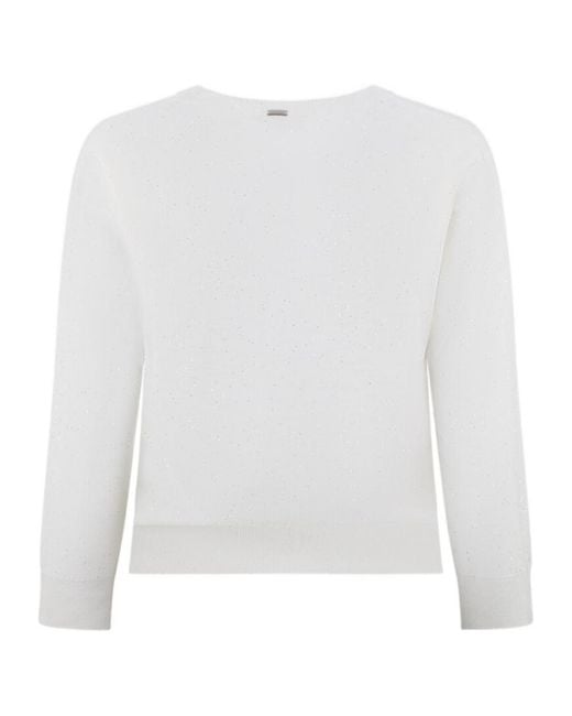 Herno White Long-Sleeve V-Neck Pullover