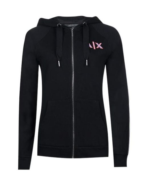 ARMANI EXCHANGE Black Monogram-Print Zip-Up Hoodie