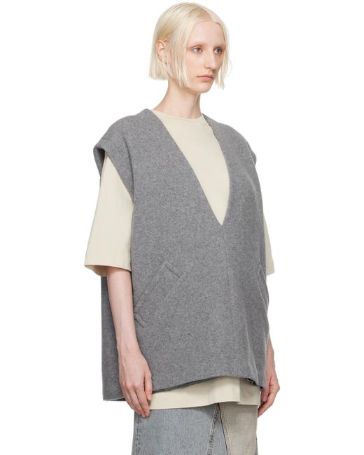 MM6 by Maison Margiela Gray V-Neck Felted Vest