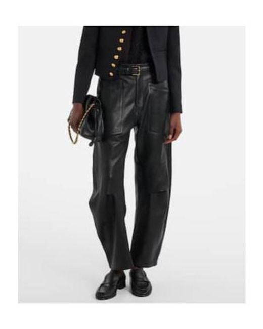 Nili Lotan Blue Shon Leather Barrel-Leg Pants