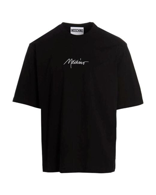 Moschino Black Logo Embroidered Crewneck T-Shirt for men