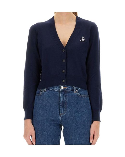 A.P.C. Blue Joséphine Anchor-Embellished Cardigan