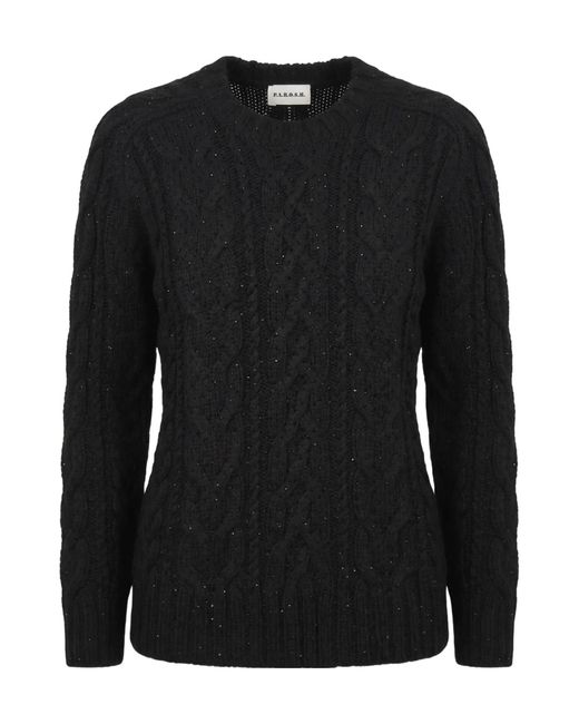 P.A.R.O.S.H. Black Sequin-Embellished Cable-Knit Sweater