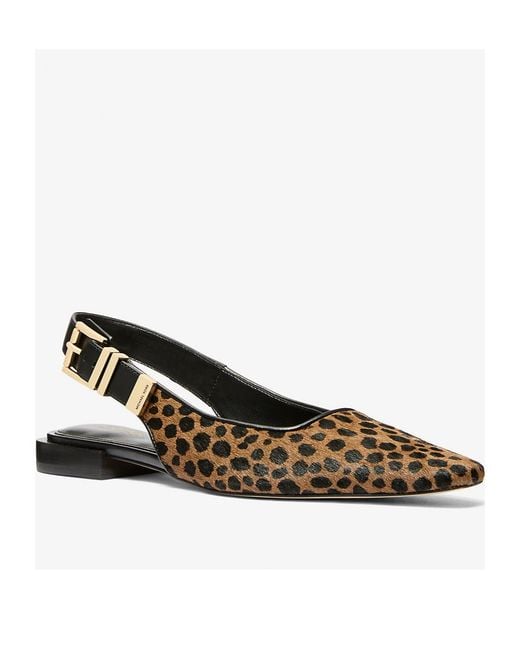 MICHAEL Michael Kors Brown Darrington Leopard Printed Slingback Flat Shoes