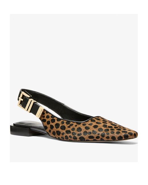 MICHAEL Michael Kors Brown Darrington Leopard Printed Slingback Flat Shoes