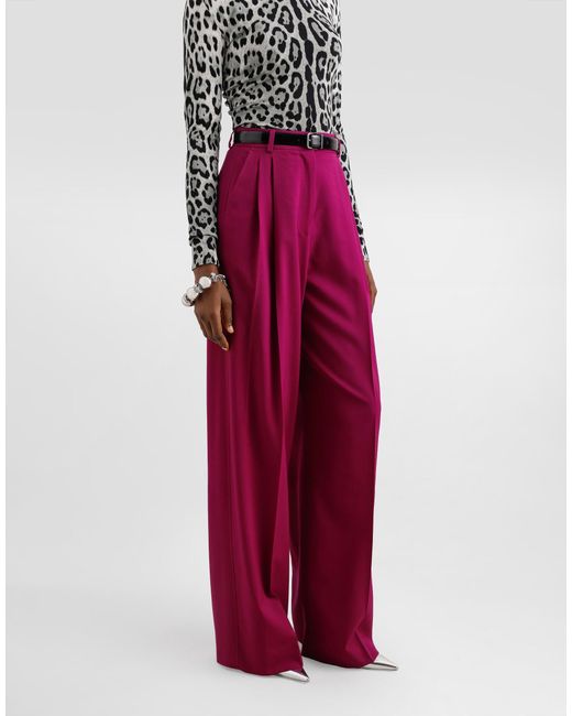 Dolce & Gabbana Red Pleat Wide-Leg Trousers