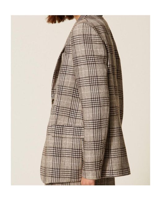Twinset Brown Checked Sequin Blazer