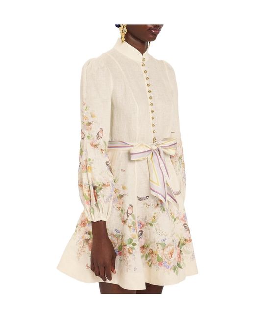 Zimmermann Natural Printed Linen Mini Dress