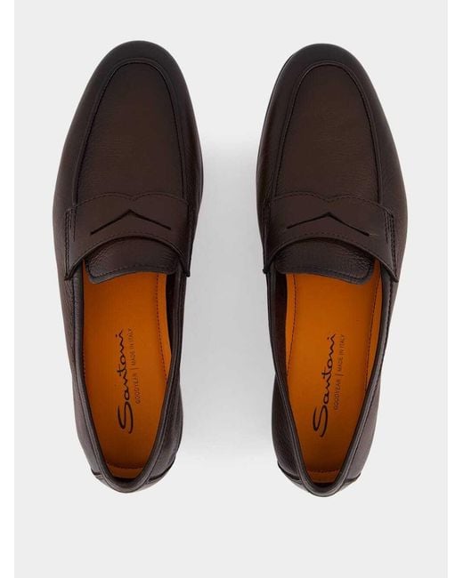 Santoni Brown Carlo Slip-On Loafers for men