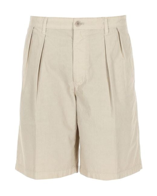 Aspesi Natural Pleated Cotton Shorts for men