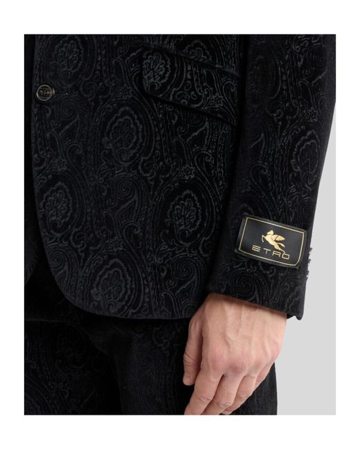 Etro Black Paisley Single-Breasted Blazer for men