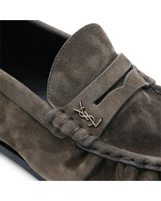 Saint Laurent Gray Le Loafer Logo Plaque Loafers for men