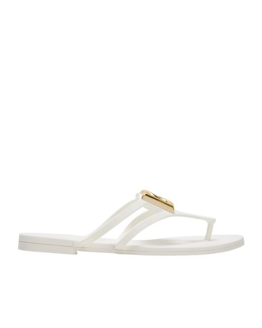 Dolce & Gabbana White Logo Plaque Flip Flops