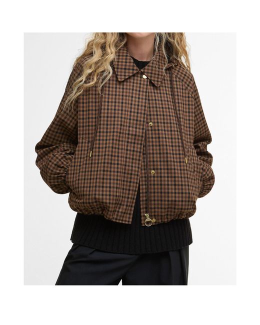 Barbour Brown Gingham Hooded Cropped Jacket