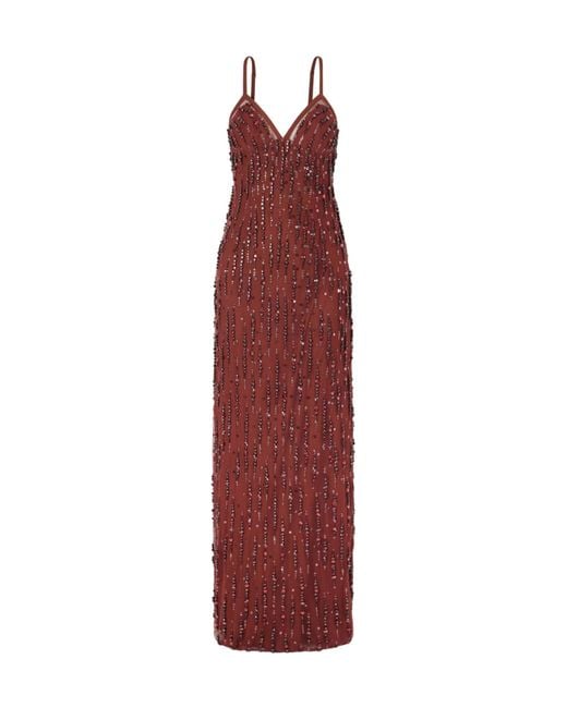 Jenny Packham Red Sequin-Embellished Mesh Gown