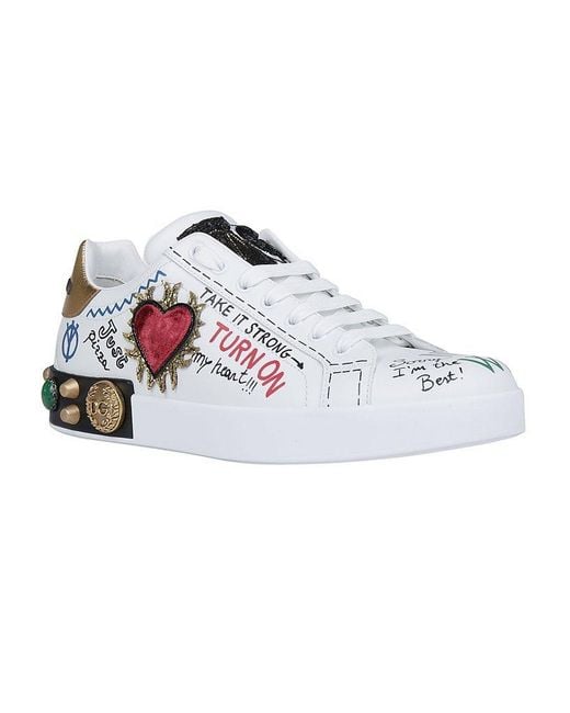 Dolce & Gabbana White Embellished Low Top Sneakers for men