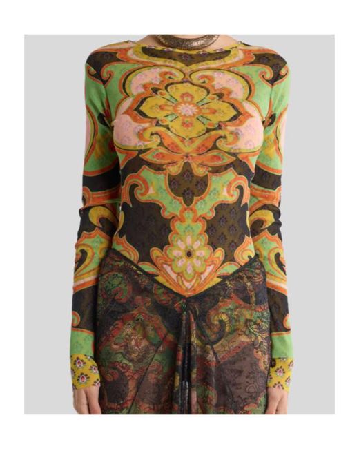 Etro Green Double Layer Patterned Knitted Top