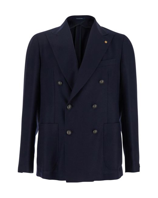 Tagliatore Blue Logo Plaque Double-Breasted Blazer for men