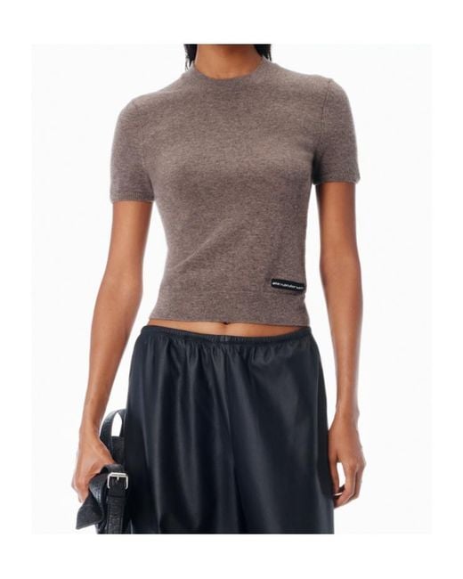 T By Alexander Wang Gray Logo Patch Crewneck Knitted T-Shirt