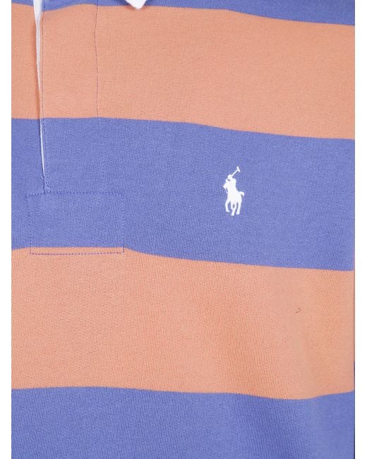 Polo Ralph Lauren Blue Logo Embroidered Striped Polo Shirt for men