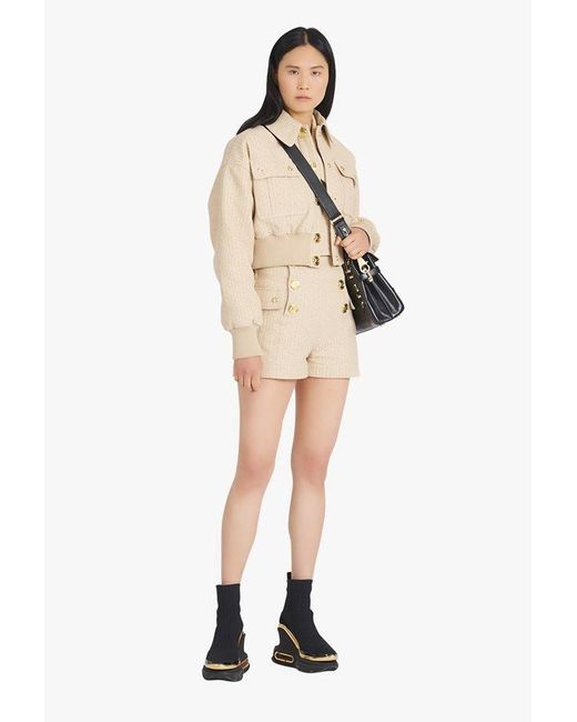 Balmain Natural Nude And Monogram Jacquard Print Shorts