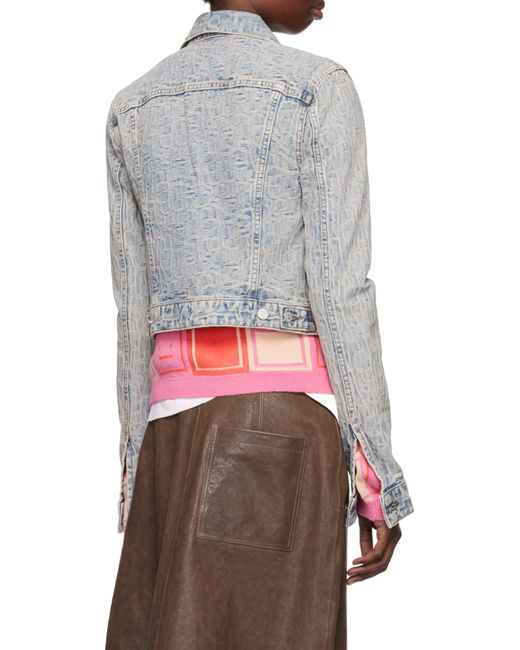 Acne Gray Monogram Jacquard Cropped Denim Jacket