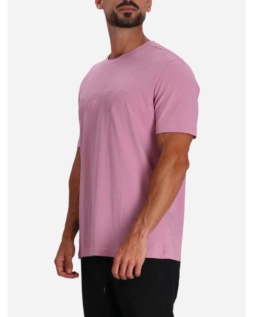 Boss Pink Logo-Print Cotton T-Shirt for men