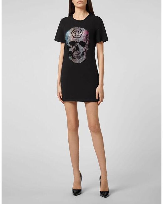 Philipp Plein Black Logo Details T-Shirt Dress