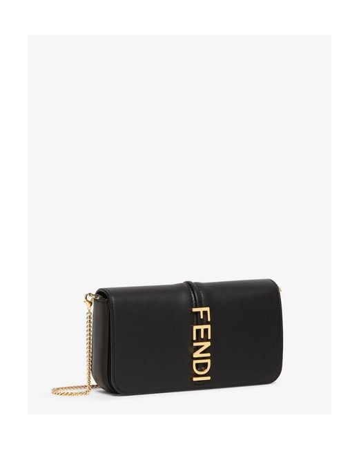 Fendi Black Graphy Logo Lettering Chain-Link Wallet