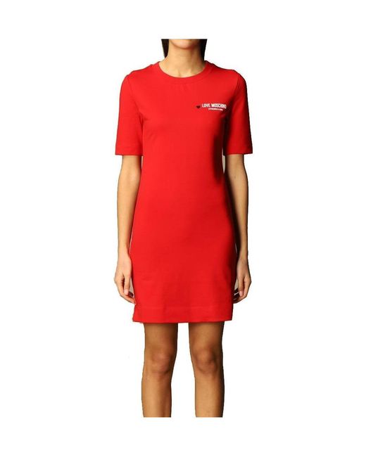 Moschino Red Logo Printed T-Shirt Dress