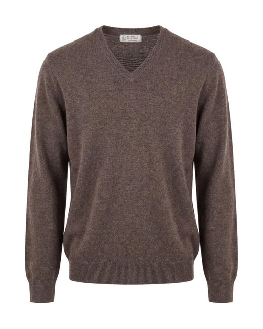 Brunello Cucinelli Brown Cashmere Sweater for men