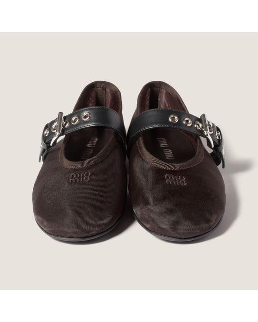Miu Miu Brown Logo-Embroidered Ballerines
