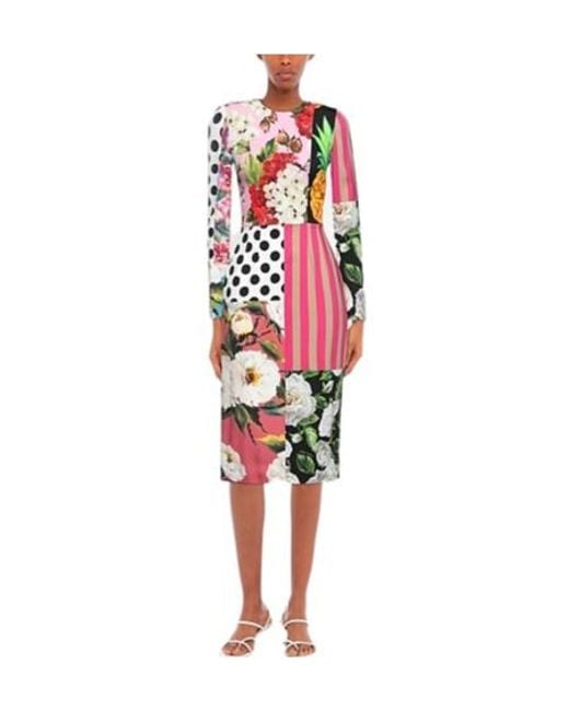 Dolce & Gabbana White Fitted Patchwork Dress