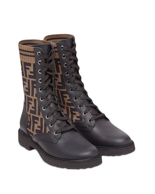 Fendi Black Leather Biker Boots With Stretch Fabric