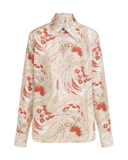 Ferragamo Pink Silk Twill Shirt With Feather Print