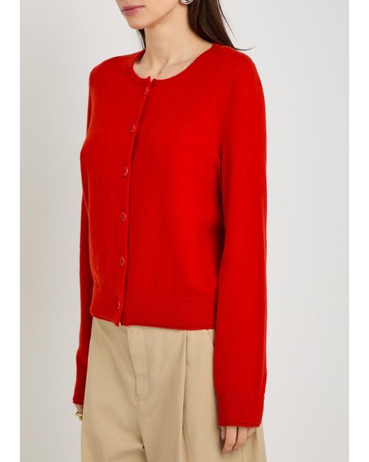 Vince Red Scalloped Trims Wool And Cashmere-Blend Cardigan
