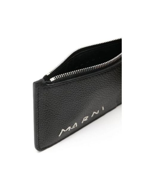Marni Black Logo Detailed Zipped Cardholder for men