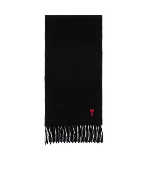 AMI Black Ami De Coeur Knitted Scarf for men