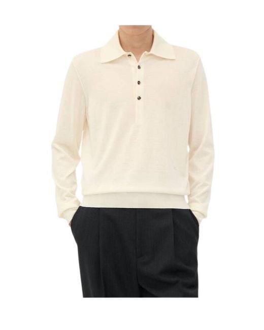 Bottega Veneta White Long Sleeved Knitted Polo Shirt for men