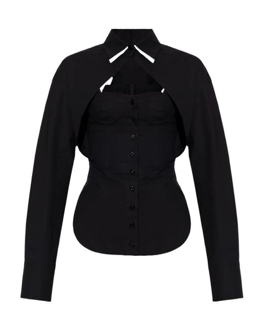 The Attico Black The Cut-Out Corset-Style Long Sleeved Shirt